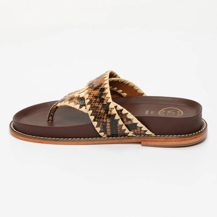 CAELUM mules en cuir marron serpent et beige