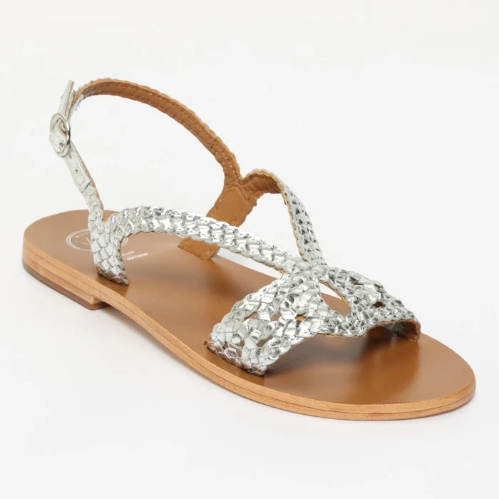 KATY sandales tressée en cuir argent