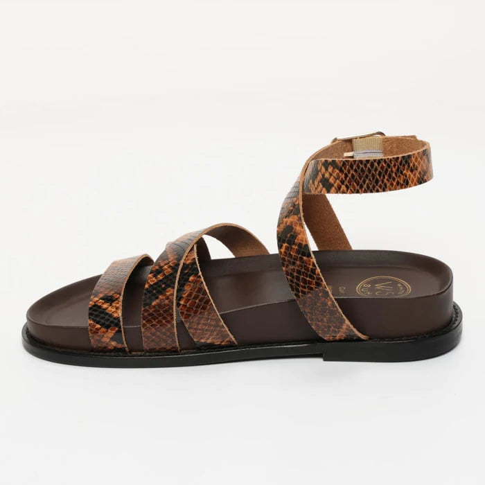 BOGARRA sandales en cuir marron serpent et marron