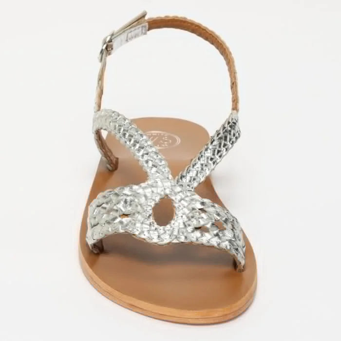 KATY sandales tressée en cuir argent