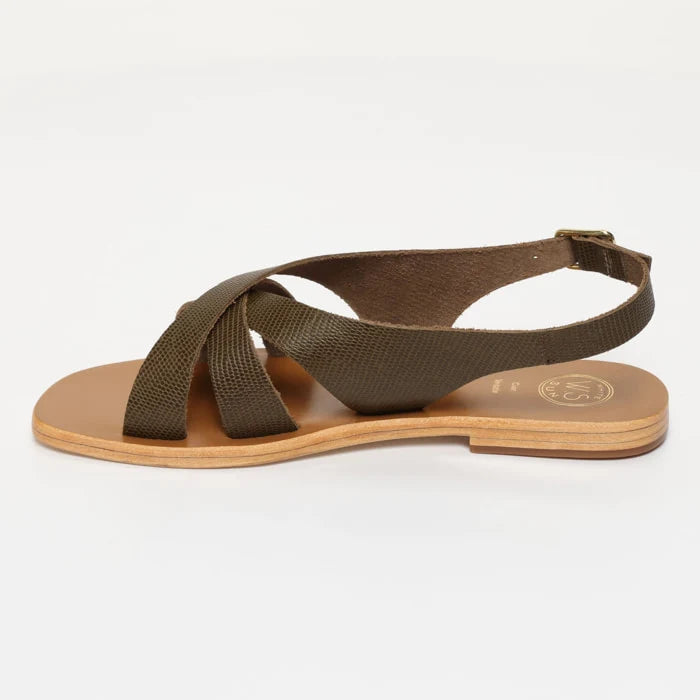 SAMPAYA sandales en cuir kaki lézard