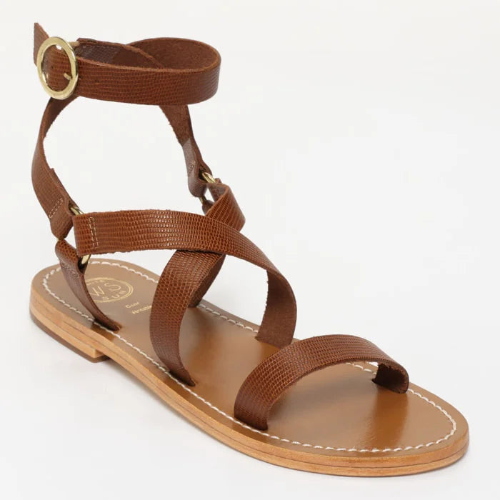 CHAREL sandales spartiate / lacet en cuir marron lézard