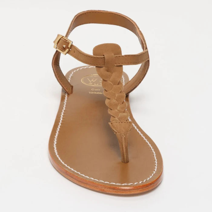 NATAL sandales entre-doigts en cuir camel