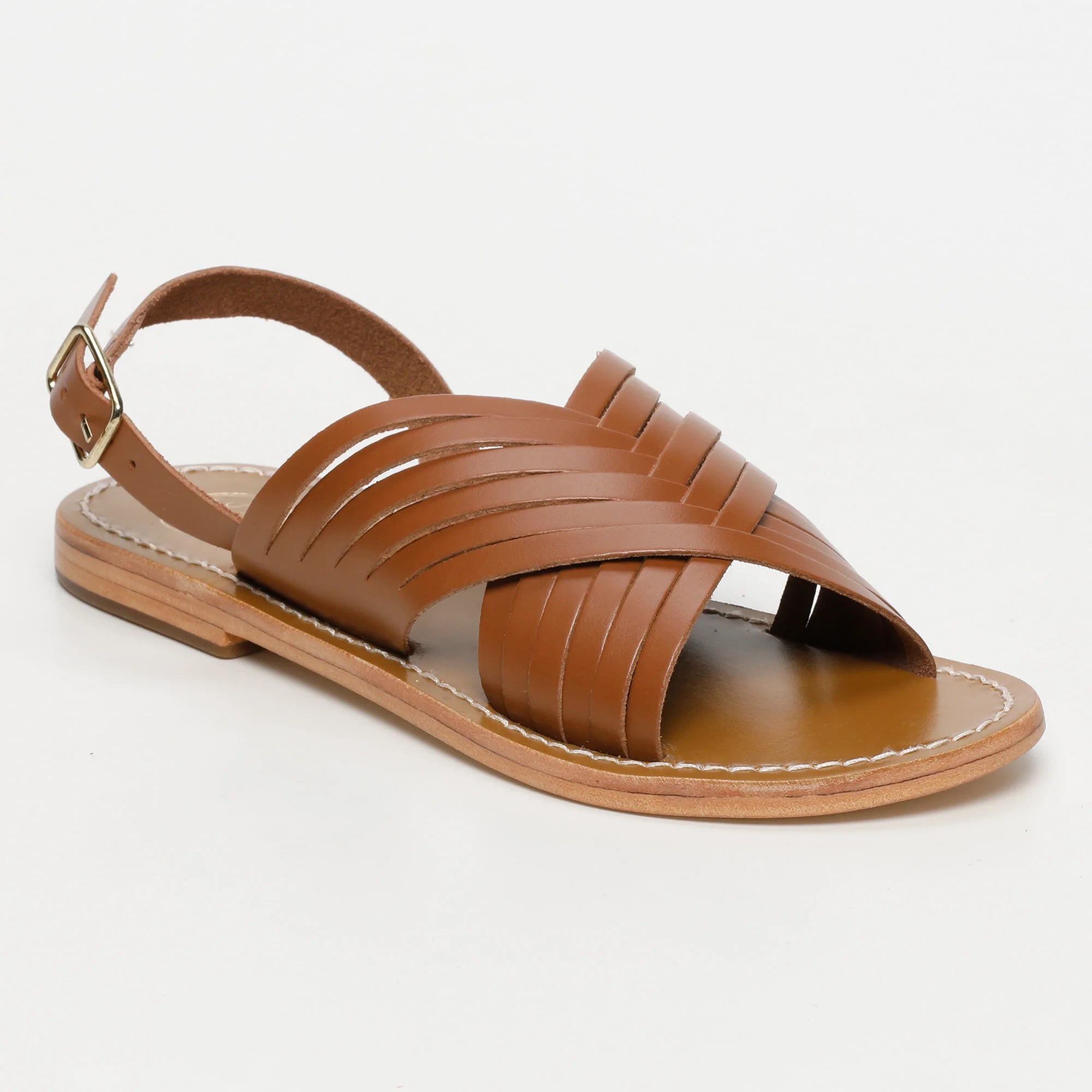 TRINITY sandales spartiate / lacet en cuir camel