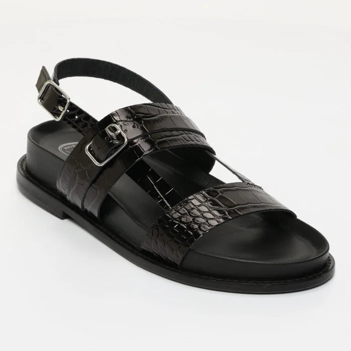 ZENETA sandales en cuir noir verni croco et noir