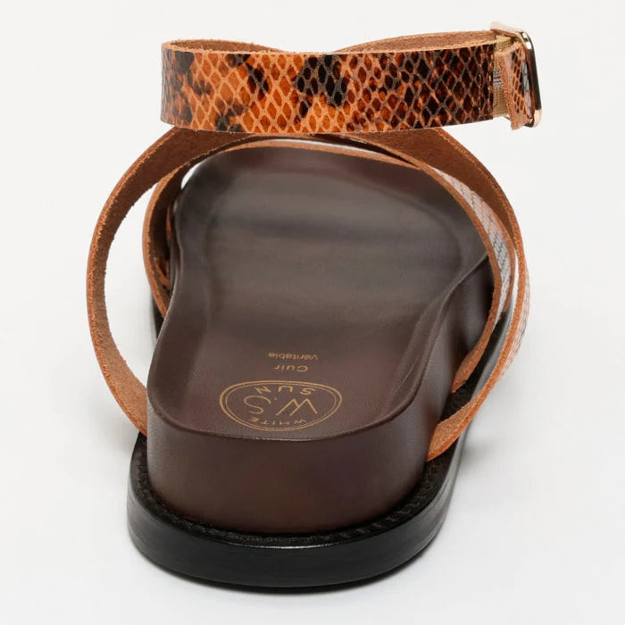 BOGARRA sandales en cuir marron serpent et marron