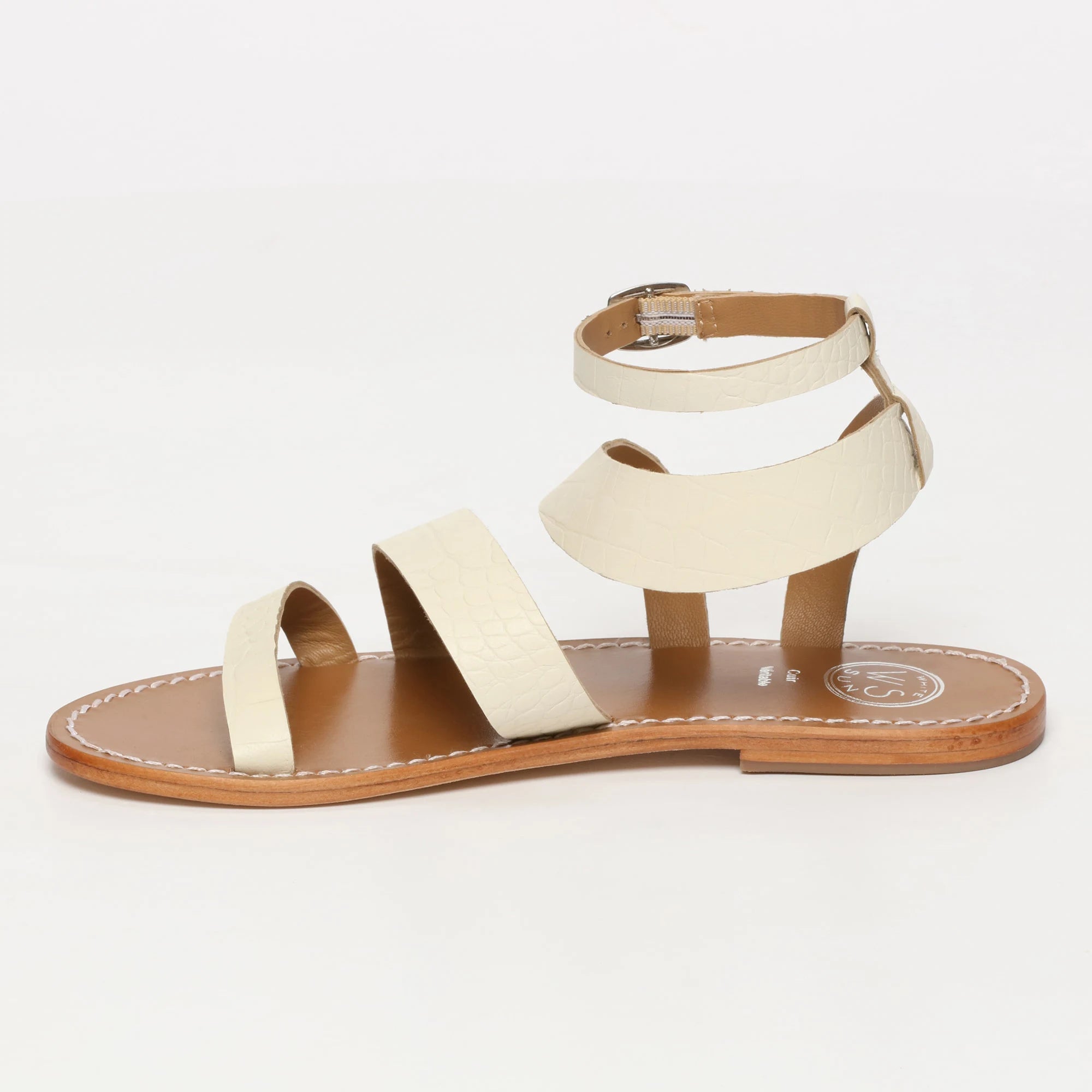 OASIS sandales spartiate / lacet en cuir blanc croco